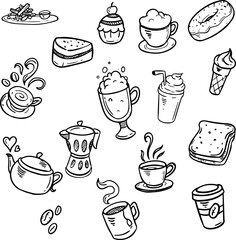 Black and White Cafe Delights: Coffee, Tea, Donuts, Cakes, and Sweet Treats Collection