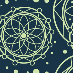 Abstract blue background with atomic science circles, a molecular pattern illustrating the concept of technology and energy