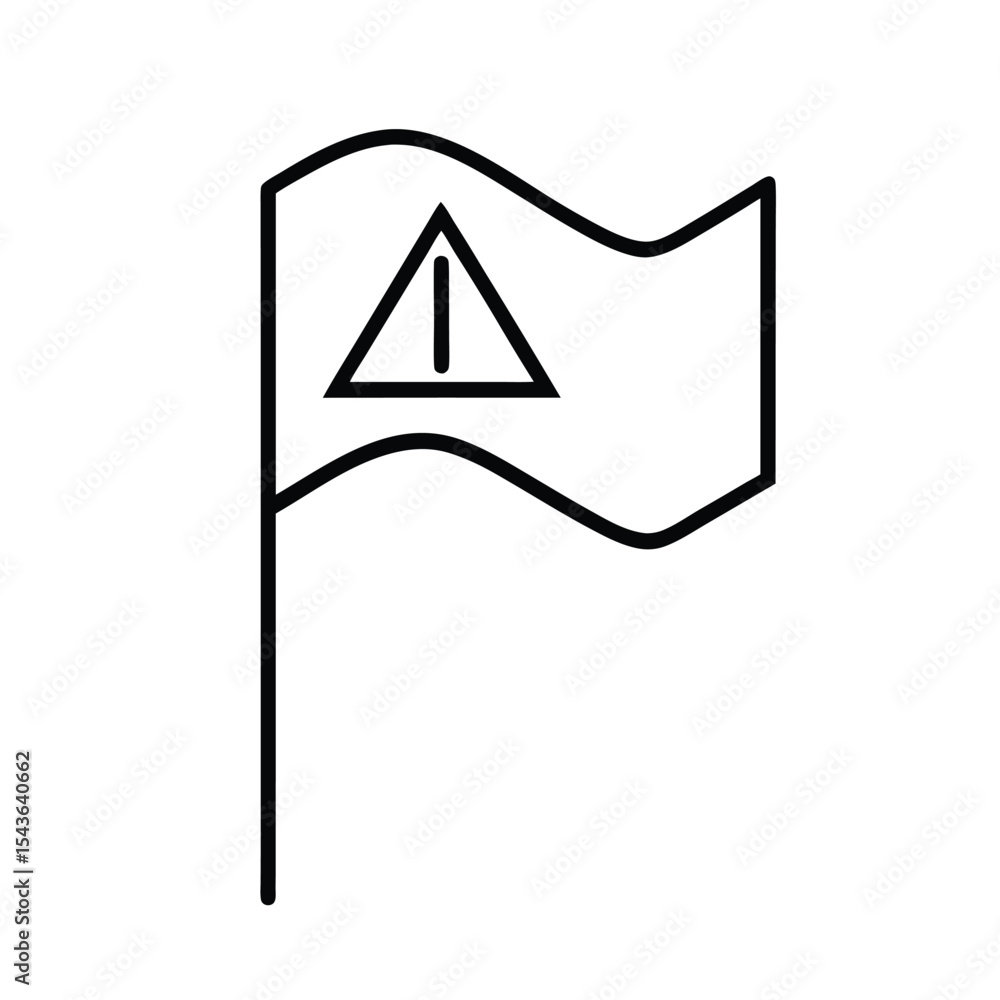 Poster warning flag icon simple line art representing alert danger and caution communication symbol