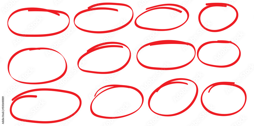 Poster hand drawn circle highlighter line sketch set. vector marker circular lines, doodle round circles fo