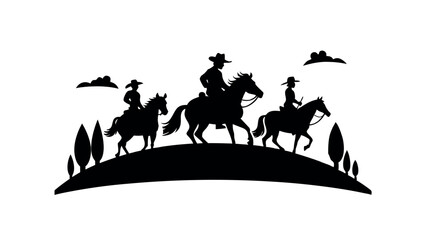 Cowboys on Horseback Silhouette Vector
