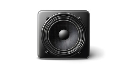 Obraz premium Black Square Speaker on White Background Audio Equipment, Loudspeaker, Stereo System
