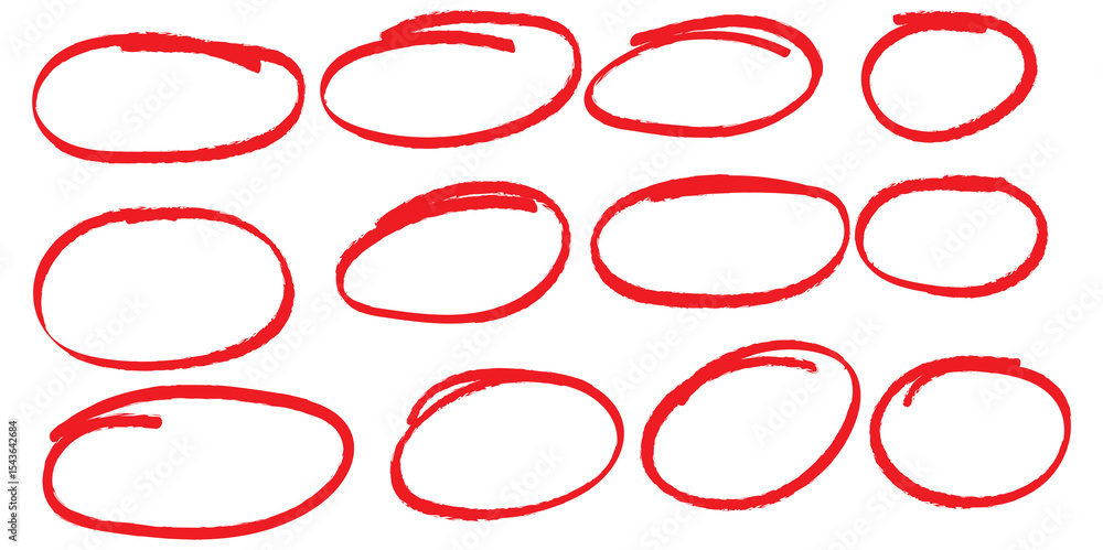 Poster hand drawn circle highlighter line sketch set. vector marker circular lines, doodle round circles fo