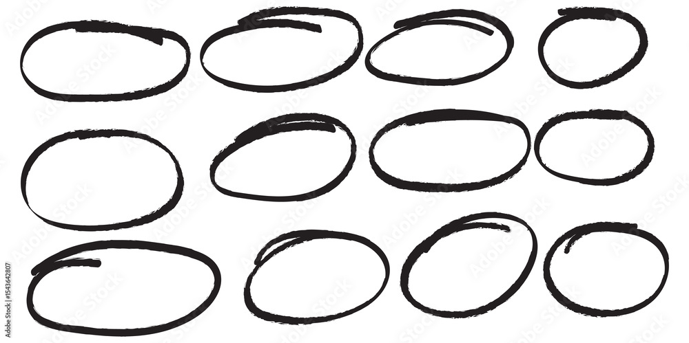 Poster hand drawn circle highlighter line sketch set. vector marker circular lines, doodle round circles fo