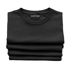 Stack of black t-shirt, png file of isolated cutout on transparent background.