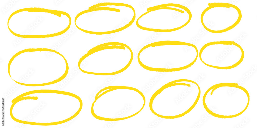Poster hand drawn circle highlighter line sketch set. vector marker circular lines, doodle round circles fo