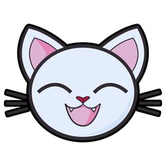 Arte lineal de Kawaii Kitty, Gatita feliz.