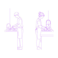 person washing dishes lineart illustration