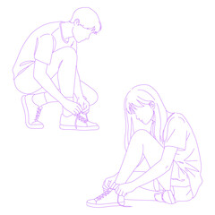 person tying their shoelaces lineart illustration