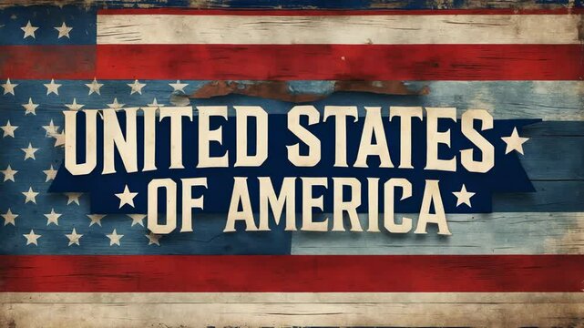 Flickering slideshow featuring stylized UNITED STATES OF AMERICA text over weathered flag panel
