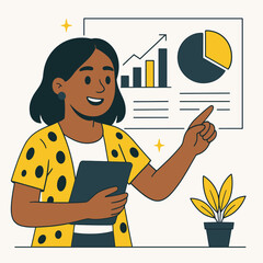 Flat vector Illustration of a Female Analyst Examining Digital Data with Tablet and Magnifying Glass – Business Growth Concept