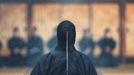 Iaido practitioner with katana back view
