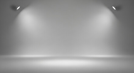 Obraz premium Spotlit Gray Wall & Floor Empty White Studio Room: Product Photography & Exhibition Background 