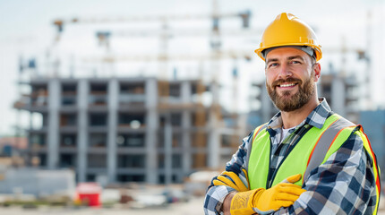Construction Worker Smiling on Building Site
