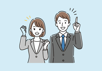 Cheerful Business Duo with Idea and Success Gestures