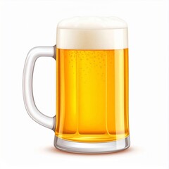 Full Beer Mug with Foamy Head on White Background