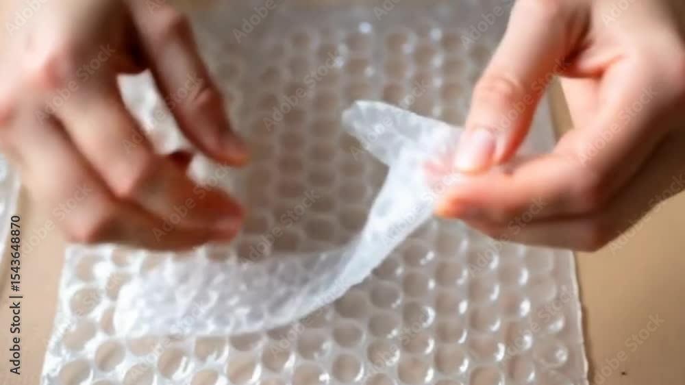 Aufkleber a close-up of hands gently handling bubble wrap, focusing on the texture and bubbles.