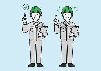 Construction Worker with Hard Hat - Quality Check and Idea Concept. Hand drawn style vector design illustrations.