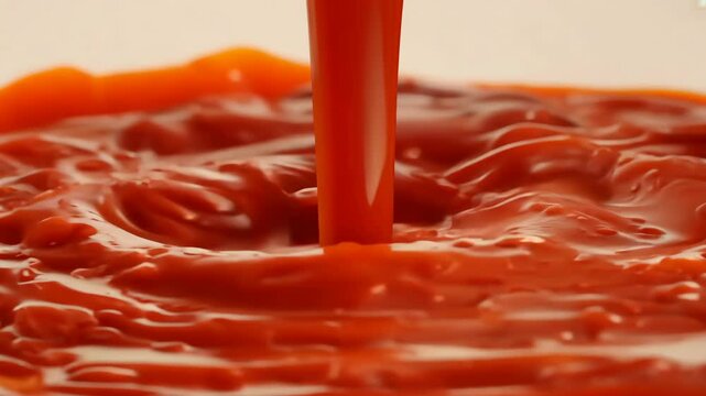 smooth tomato ketchup flowing red sauce close up texture glossy surface macro