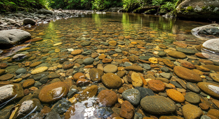 Naklejka premium Clear Creek Pebbles in Sunlight