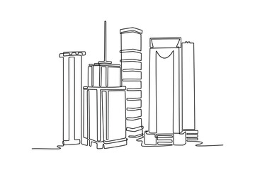 Sky building concept. Single line draw design. Vector graphic illustration