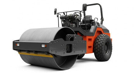 Modern Road Roller Compactor Vehicle for Construction Isolated on White Background