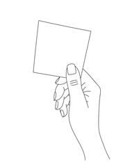 WebHand holding blank sticky note line art vector illustration