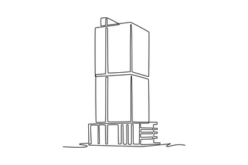 Sky building concept. Single line draw design. Vector graphic illustration