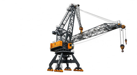 Large Mobile Harbor Crane for Cargo Logistics Isolated on White Background.