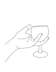 Wine glass in hand line art vector illustration