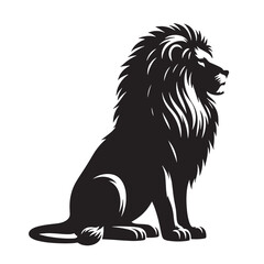 Calm sitting lion silhouette in black elegant vector animal design perfect for wildlife decor, educational materials, nature crafts, and digital illustration_