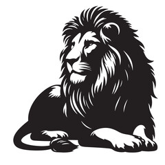 Calm sitting lion silhouette in black elegant vector animal design perfect for wildlife decor, educational materials, nature crafts, and digital illustration_