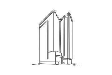 Sky building concept. Single line draw design. Vector graphic illustration