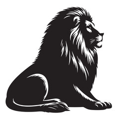 Obraz premium Calm sitting lion silhouette in black elegant vector animal design perfect for wildlife decor, educational materials, nature crafts, and digital illustration_