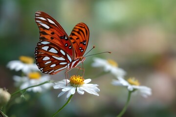 Obraz premium Butterfly on Daisy Flower in Garden