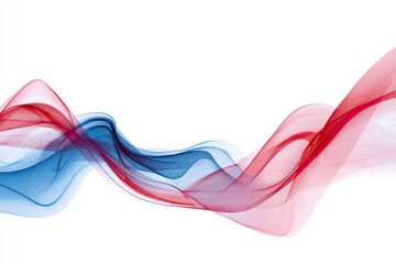 Abstract flowing ribbons of red and blue on white.  Dynamic, swirling lines create a sense of movement and energy