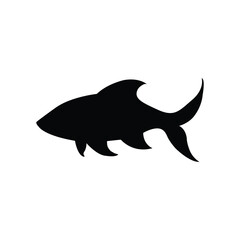 Black fish silhouette isolated on a white background, ideal for logos, icons, stickers, or graphic design elements. Clean vector style suitable for marine-themed and minimalist projects.