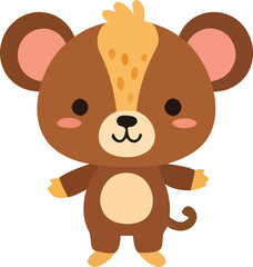 Cartoon Brown Bear with Tan Accents and a Curly Tail Standing Upright.
