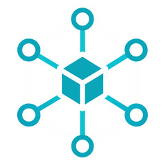 Cube connected to six nodes network graphic