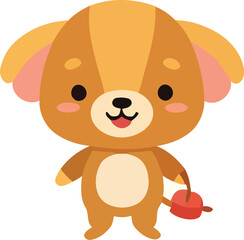 Cartoon Dog with Red Toy Upright Stance Smiling Expression and Pink Inner Ears.