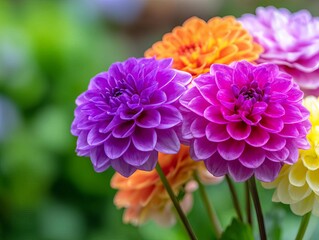 Vibrant dahlias in various colors, showcasing nature's beauty.