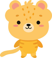 Cartoonish golden catlike creature with spots and a small tail standing upright.