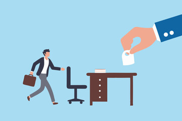 Resignation Illustration Businessman Leaving Job While Large Hand Drops Resignation Letter