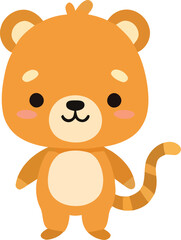 Cartoonish orange lemur with striped tail standing upright cute and friendly.