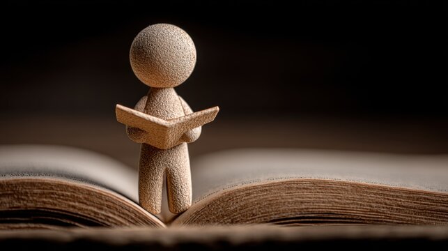 The stick figure gently holds a book, symbolizing devotion to religious scriptures and the wisdom they impart.
