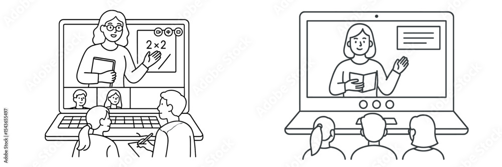 Poster Online learning session with students engaging in math and reading activities during a virtual class