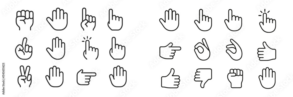 Poster Different hand gestures representing various meanings in communication and expression shown on a white background