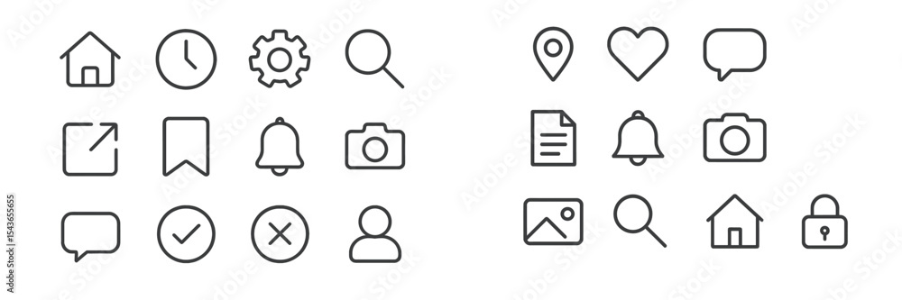 Aufkleber Collection of simple line icons representing various concepts and actions displayed on a digital interface