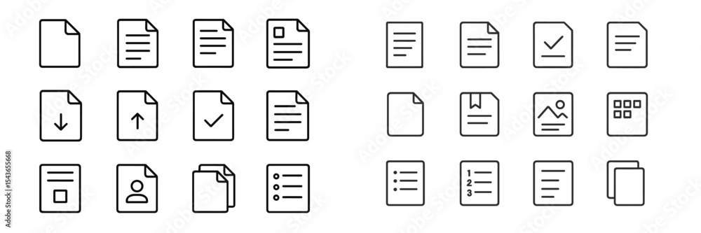 Leinwandbilder Collection of simplistic icons representing different document types, outlines, and file operations in a minimalistic design