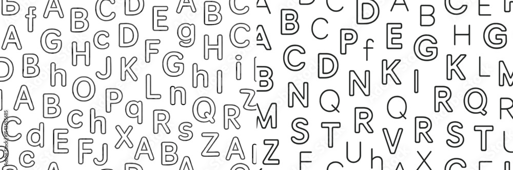 Aufkleber Colorful alphabet letters in various font styles arranged in an artistic pattern for educational display